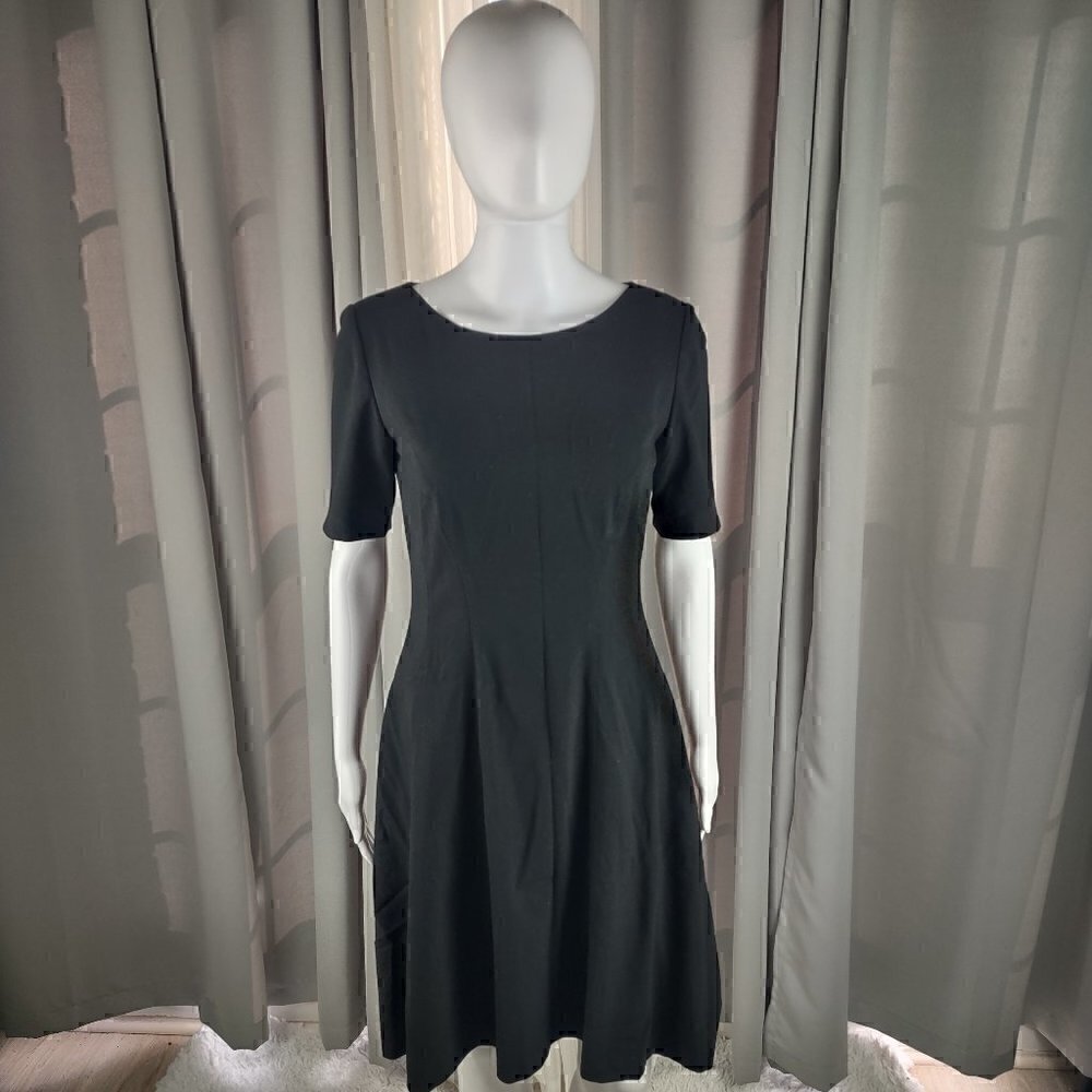 Tahari Arthur S. Levine Black Pencil Zip Short Sleeve Round Neck Dress Size 4